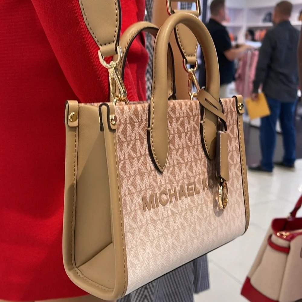 Michael Kors Mirella Extra-Small Ombré Logo Crossbody XBODY Shopper Camel  NWT